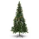 CHRISTMAS VILLAGE Large Artificial Christmas Tree with a Metal Stand - Pre-decorated with Snow & Cones, Realistic Decoration - 7FT