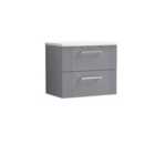 Nuie Deco Wall Hung 2 Drawer Vanity & Sparkling White Laminate Top - Satin Grey
