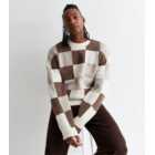 Brown Check Knit Crew Neck Oversized Jumper