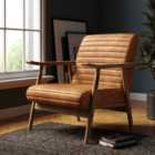 Quinn Tan Faux Leather Wooden Arm Accent Chair