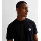 Black Cotton Embroidered Yin Yang Logo T-Shirt