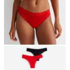 2 Pack Black and Red Flocked Lips Thongs
