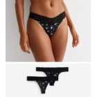 2 Pack Black Floral and Lace Thongs