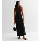 Black Linen-Look Maxi Skirt