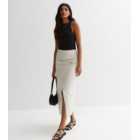 Cream Linen-Look Ruched Split Hem Midaxi Skirt