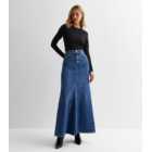 Blue Denim Flared Maxi Skirt