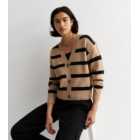 Brown Stripe Knit Button Front Cardigan