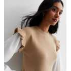 Cameo Rose Camel 2-in-1 Knit Frill Shirt