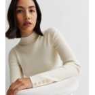 Off White Ribbed Knit Button Cuff Jumper
