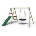 Rebo Rosetta Wooden Garden Swing Set with Platform and Slide - Green
