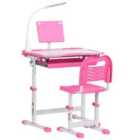 HOMCOM Kids Study Desk and Chair Set with USB Lamp - Pink