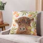 Evans Lichfield Grove Highland Cow Polyester Filled Cushion Natural