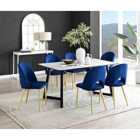 Furniture Box Carson White Marble Effect Dining Table and 6 Blue Arlon Gold Leg Chairs