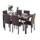 Modernique Emillia MDF Marble Effect Dining Table With 6 Faux Leather Chairs In Brown