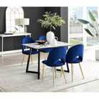 Furniture Box Carson White Marble Effect Dining Table and 4 Blue Arlon Gold Leg Chairs