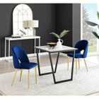 Furniture Box Carson White Marble Effect Square Dining Table and 2 Blue Arlon Gold Leg Chairs