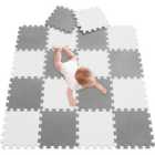 18 Pcs Soft EVA Foam Gym Garage Playroom Kid Floor Play Mat Tile yoga exercise, ( Grey / White )