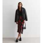 Black Blurred Rose Satin Bias Cut Midi Skirt