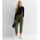 Petite Khaki Cotton Belted Crop Trousers