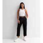 Petite Black Cotton Belted Crop Trousers
