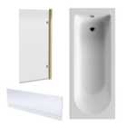 Shower Bath Bundle Single End Round Tub, Front Panel & Square Hinged Bath Screen, 1700mm x 750mm - Brushed Brass - Balterley