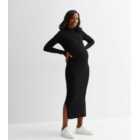 Maternity Black Knit Split Hem Midi Dress