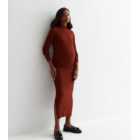 Maternity Rust Knit Split Hem Midi Dress