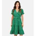 Mela Green Leopard Print Belted Tiered Midi Wrap Dress