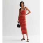 Red Stripe Ribbed Strappy Midi Dress