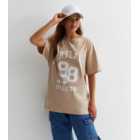 Girls Camel Cotton Portland 98 Logo Long Oversized T-Shirt