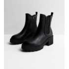 Wide Fit Black Leather-Look Chunky Block Heel Chelsea Boots