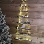 1m Indoor Wooden LED Tree Christmas Decoration with Snow Flock & Flakes