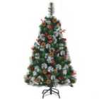 Costway 4FT Snowy Artificial Christmas Tree Lush Realistic Xmas Tree W/ Red Berry Cluste