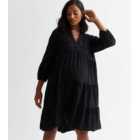 Maternity Black Broderie Tiered Smock Mini Dress