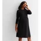 Maternity Black 3/4 Sleeve Smock Mini Dress