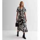 Tall Black Abstract Print Shirred Waist Midaxi Smock Dress