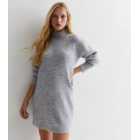 Petite Grey Ribbed Knit High Neck Mini Dress