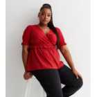 Curves Red Animal Print Frill Waist Wrap Top