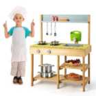 Costway 188cm Wooden Kids Play Kitchen Children Role Play Cooking Set w/ Removable Water Box