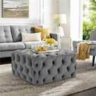 Living and Home Square Velvet Buttoned Footstool