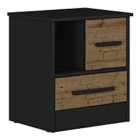 Seconique Madrid Bedside/Side Table - Black/Acacia Effect