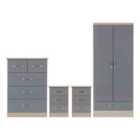 Seconique Nevada 2 Door 1 Drawer Wardrobe Bedroom Set - Grey Gloss/Light Oak Effect Veneer