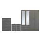 Seconique Nevada 4 Door 2 Drawer Wardrobe Bedroom Set - 3D Effect Grey
