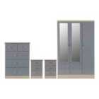 Seconique Nevada 3 Door 2 Drawer Wardrobe Bedroom Set - Grey Gloss/Light Oak Effect Veneer