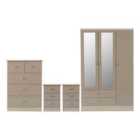Seconique Nevada 3 Door 2 Drawer Wardrobe Bedroom Set - Oyster Gloss/Light Oak Effect Veneer