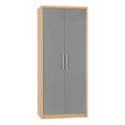 Seconique Seville 2 Door Wardrobe - Grey Gloss/Light Oak Effect Veneer