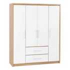 Seconique Seville 4 Door 2 Drawer Wardrobe - White Gloss/Light Oak Effect Veneer