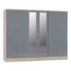 Seconique Nevada 6 Door 2 Drawer Wardrobe - Grey Gloss/Light Oak Effect Veneer