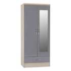 Seconique Nevada Mirrored 2 Door Wardrobe - Grey Gloss/Light Oak Effect Veneer