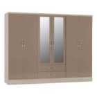 Seconique Nevada 6 Door 2 Drawer Wardrobe - Oyster Gloss/Light Oak Effect Veneer